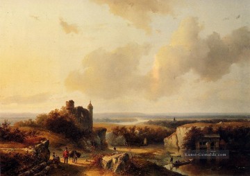 Barend Cornelis Koekkoek Werke - eine umfangreiche Fluss Landschaft mit Reisenden Niederlande Barend Cornelis Koekkoek